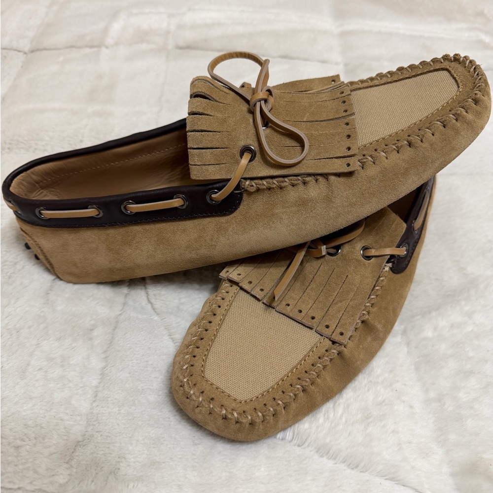 NEW! $595 Tod’s Gommino Fringe Canvas Suede Driving Moccasin Shoes Loafers 9
